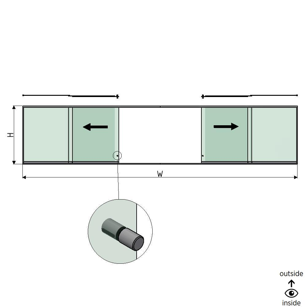 SunView model 2 left/right opening 3-lanes half height L=xxxxmm (max. 9000mm) H=xxxxmm (max. 1700mm), aluminum natural anodized (incl. stainless steel doorhandle and drivers excl. locks and glass)