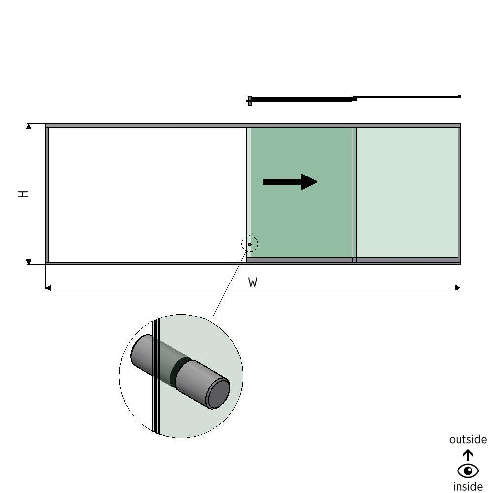 SunView model 2 right opening 4-lanes half height L=xxxxmm (max. 6000mm) H=xxxxmm (max. 1700mm), aluminum natural anodized (incl. stainless steel doorhandle and drivers excl. locks and glass)