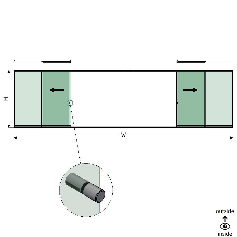SunView model 2 left/right opening 4-lanes full height L=xxxxmm (max. 12000mm) H=xxxxmm (max. 2600mm), aluminum natural anodized (incl. stainless steel doorhandle and drivers excl. locks and glass)