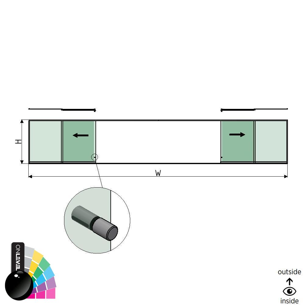 SunView model 2 left/right opening 4-lanes half height L=xxxxmm (max. 12000mm) H=xxxxmm (max. 1700mm), aluminum RAL shiny (incl. stainless steel doorhandle and drivers excl. locks and glass)