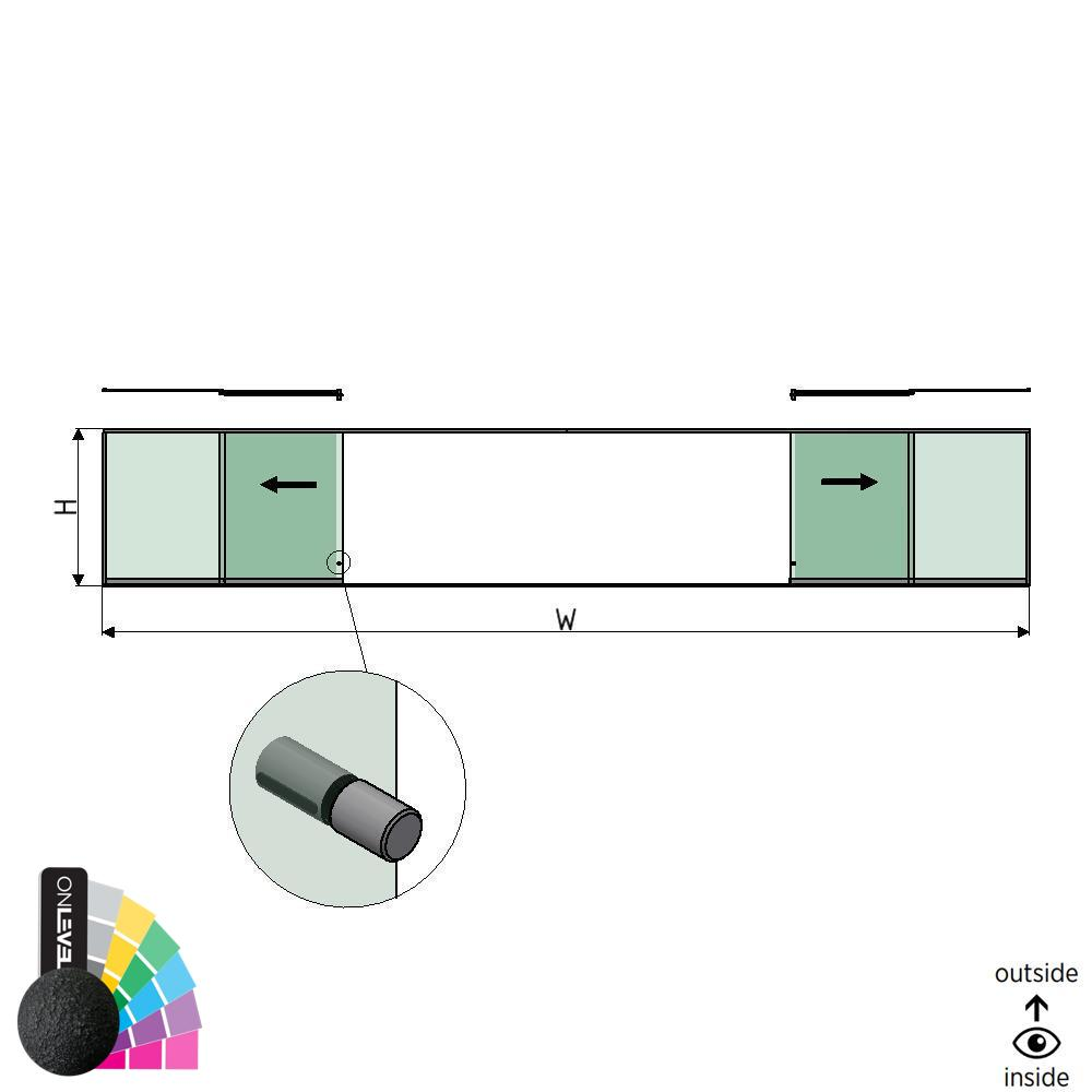 SunView model 2 left/right opening 4-lanes half height L=xxxxmm (max. 12000mm) H=xxxxmm (max. 1700mm), aluminum RAL structure (incl. stainless steel doorhandle and drivers excl. locks and glass)