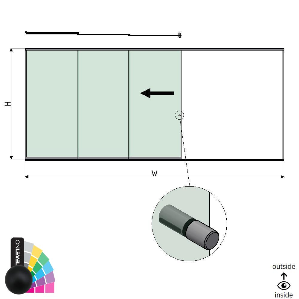 SunView model 2 left opening 5-lanes full height L=xxxxmm (max. 7500mm) H=xxxxmm (max. 2600mm), aluminum RAL matt (incl. stainless steel doorhandle and drivers excl. locks and glass)