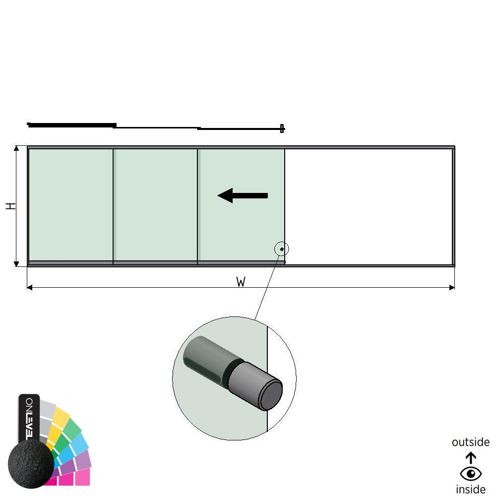 SunView model 2 left opening 5-lanes half height L=xxxxmm (max. 7500mm) H=xxxxmm (max. 1700mm), aluminum RAL structure (incl. stainless steel doorhandle and drivers excl. locks and glass)