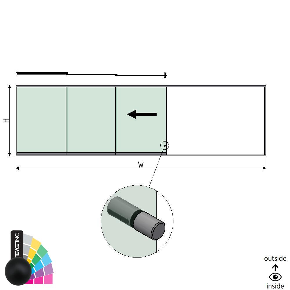 SunView model 2 left opening 5-lanes half height L=xxxxmm (max. 7500mm) H=xxxxmm (max. 1700mm), aluminum RAL matt (incl. stainless steel doorhandle and drivers excl. locks and glass)