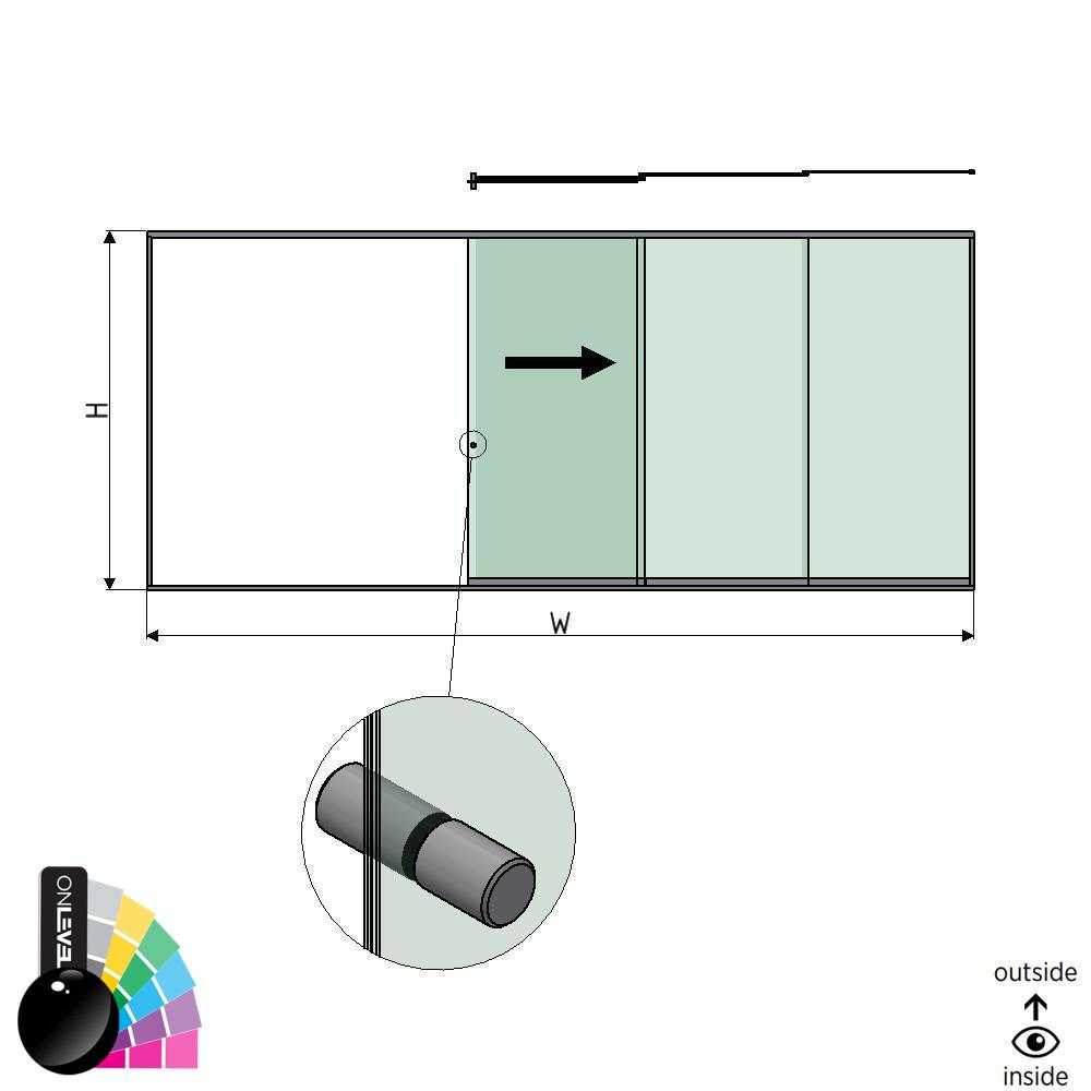 SunView model 2 right opening 5-lanes full height L=xxxxmm (max. 7500mm) H=xxxxmm (max. 2600mm), aluminum RAL shiny (incl. stainless steel doorhandle and drivers excl. locks and glass)