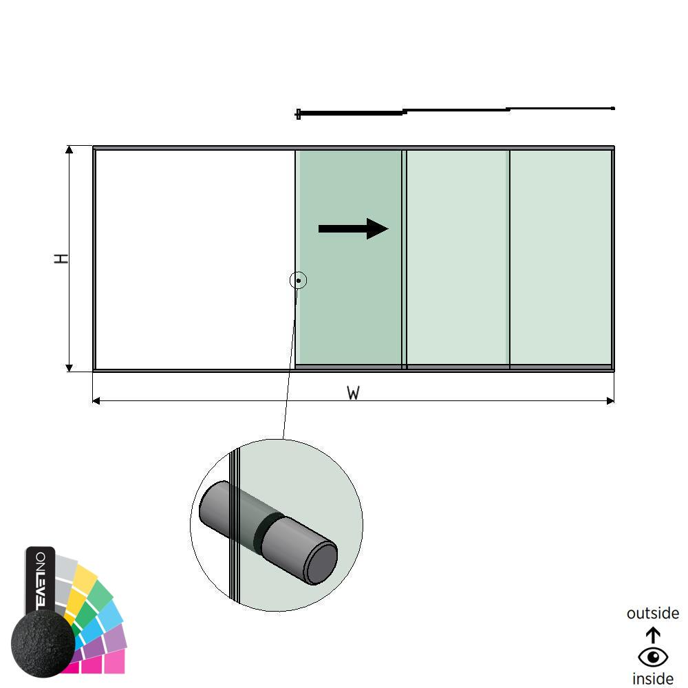 SunView model 2 right opening 5-lanes full height L=xxxxmm (max. 7500mm) H=xxxxmm (max. 2600mm), aluminum RAL structure (incl. stainless steel doorhandle and drivers excl. locks and glass)