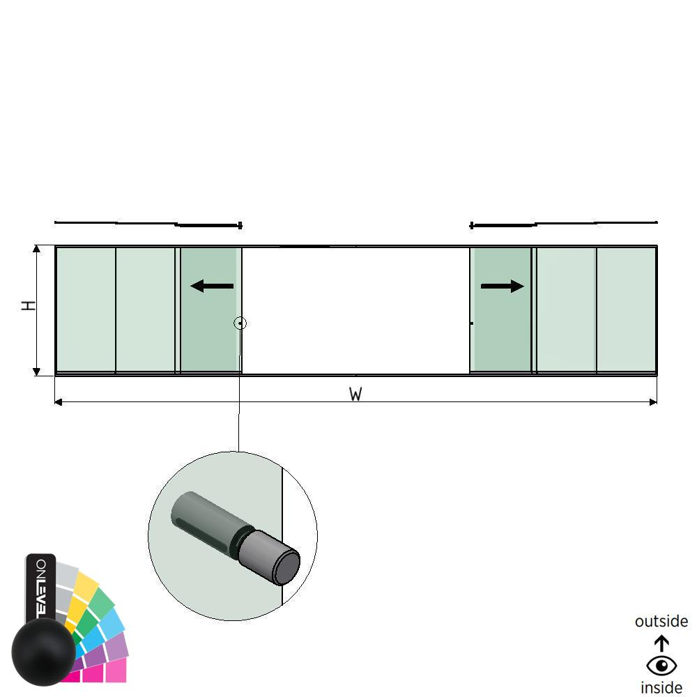 SunView model 2 left/right opening 5-lanes full height L=xxxxmm (max. 15000mm) H=xxxxmm (max. 2600mm), aluminum RAL matt (incl. stainless steel doorhandle and drivers excl. locks and glass)