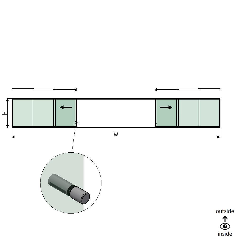 SunView model 2 left/right opening 5-lanes half height L=xxxxmm (max. 15000mm) H=xxxxmm (max. 1700mm), aluminum natural anodized (incl. stainless steel doorhandle and drivers excl. locks and glass)