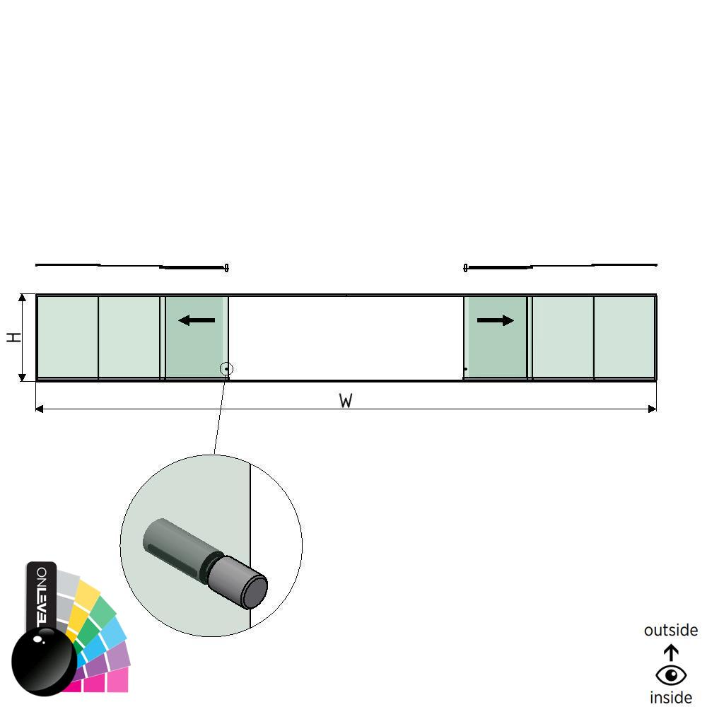 SunView model 2 left/right opening 5-lanes half height L=xxxxmm (max. 15000mm) H=xxxxmm (max. 1700mm), aluminum RAL shiny (incl. stainless steel doorhandle and drivers excl. locks and glass)