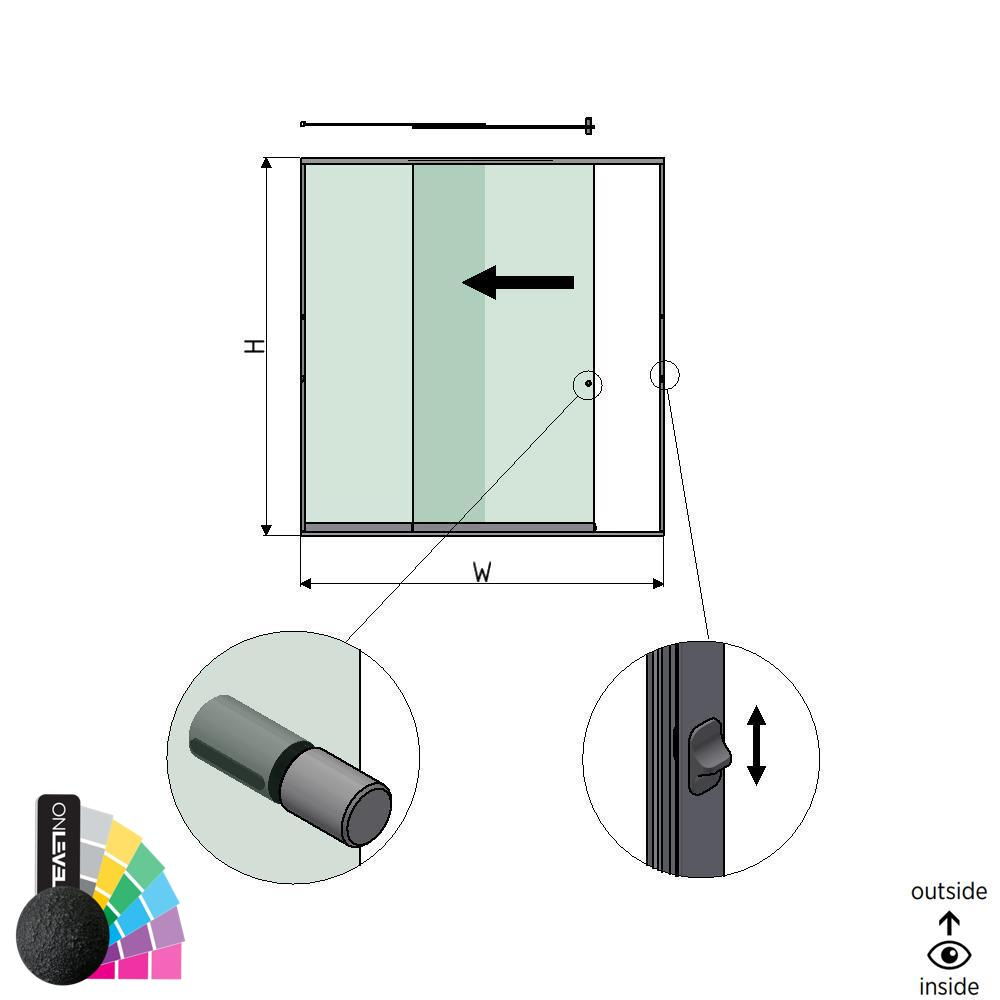 SunView model 3 left opening 2-lanes full height L=xxxxmm (max. 3000mm) H=xxxxmm (max. 2600mm), aluminum RAL structure (incl. locks, stainless steel doorhandle and drivers excl. glass)