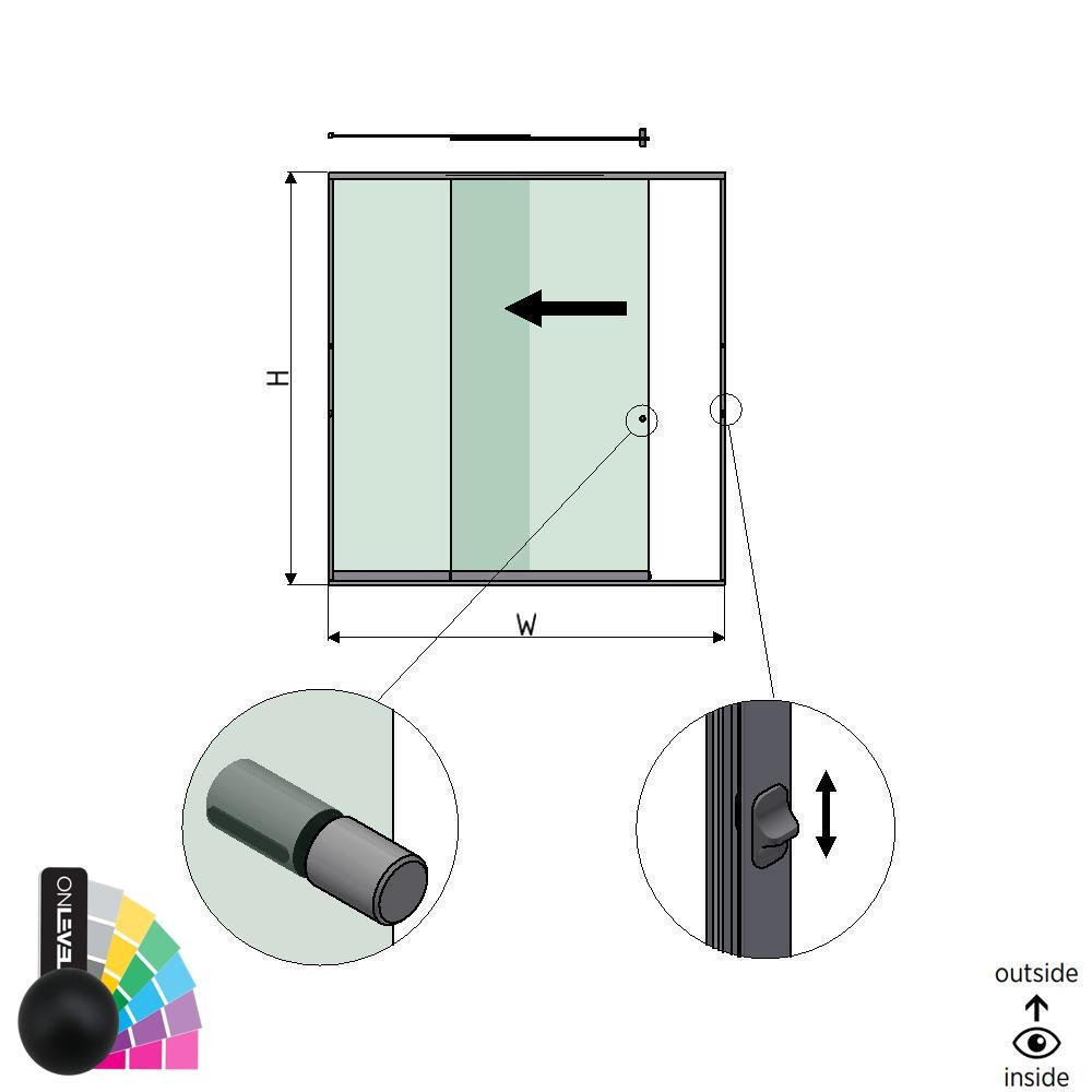 SunView model 3 left opening 2-lanes full height L=xxxxmm (max. 3000mm) H=xxxxmm (max. 2600mm), aluminum RAL matt (incl. locks, stainless steel doorhandle and drivers excl. glass)