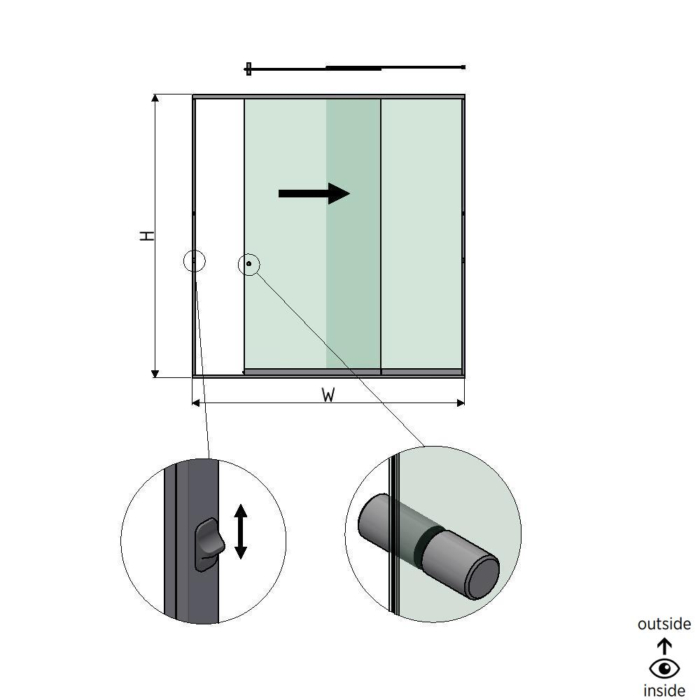 SunView model 3 right opening 2-lanes full height L=xxxxmm (max. 3000mm) H=xxxxmm (max. 2600mm), aluminum natural anodized (incl. locks, stainless steel doorhandle and drivers excl. glass)