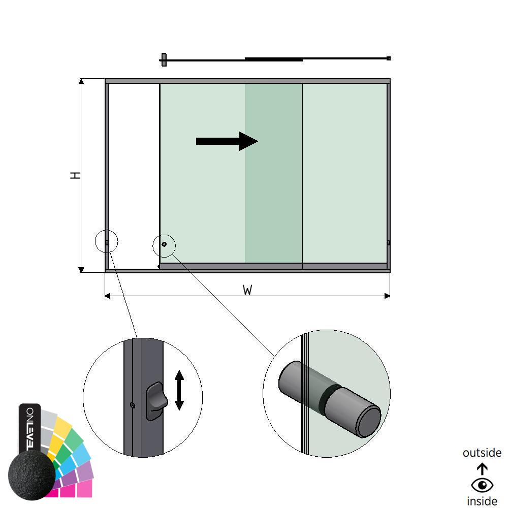 SunView model 3 right opening 2-lanes half height L=xxxxmm (max. 3000mm) H=xxxxmm (max. 1700mm), aluminum RAL structure (incl. locks, stainless steel doorhandle and drivers excl. glass)