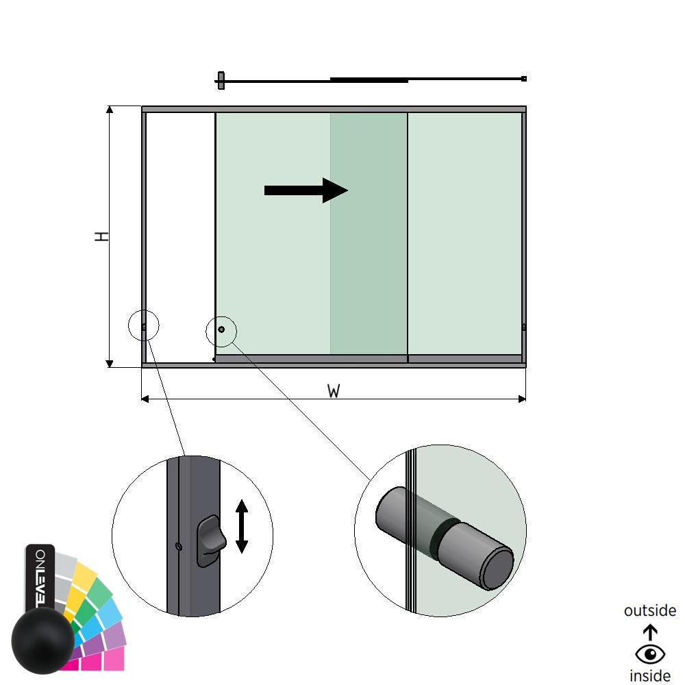 SunView model 3 right opening 2-lanes half height L=xxxxmm (max. 3000mm) H=xxxxmm (max. 1700mm), aluminum RAL matt (incl. locks, stainless steel doorhandle and drivers excl. glass)
