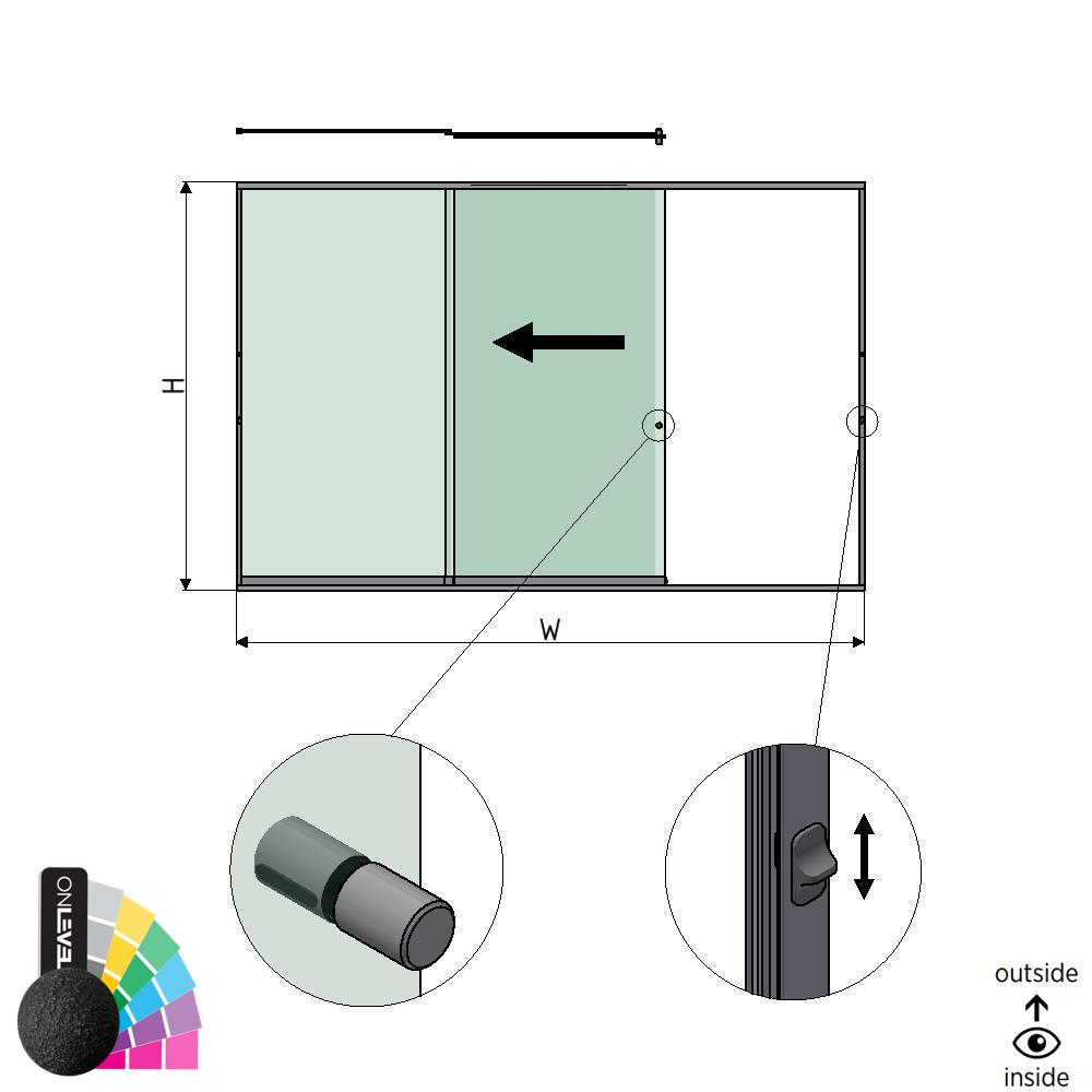 SunView model 3 left opening 3-lanes full height L=xxxxmm (max. 4500mm) H=xxxxmm (max. 2600mm), aluminum RAL structure (incl. locks, stainless steel doorhandle and drivers excl. glass)