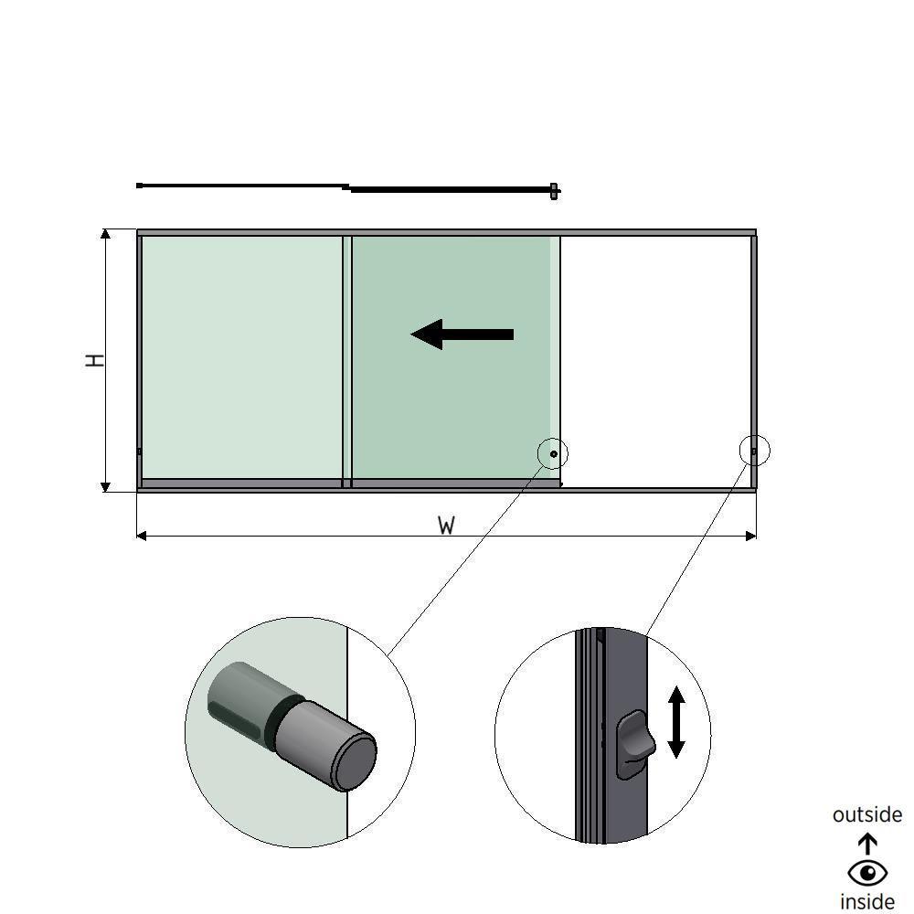 SunView model 3 left opening 3-lanes half height L=xxxxmm (max. 4500mm) H=xxxxmm (max. 1700mm), aluminum natural anodized (incl. locks, stainless steel doorhandle and drivers excl. glass)