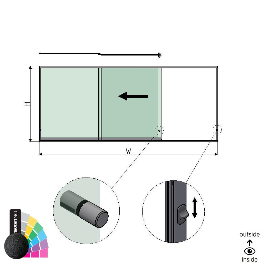 SunView model 3 left opening 3-lanes half height L=xxxxmm (max. 4500mm) H=xxxxmm (max. 1700mm), aluminum RAL structure (incl. locks, stainless steel doorhandle and drivers excl. glass)