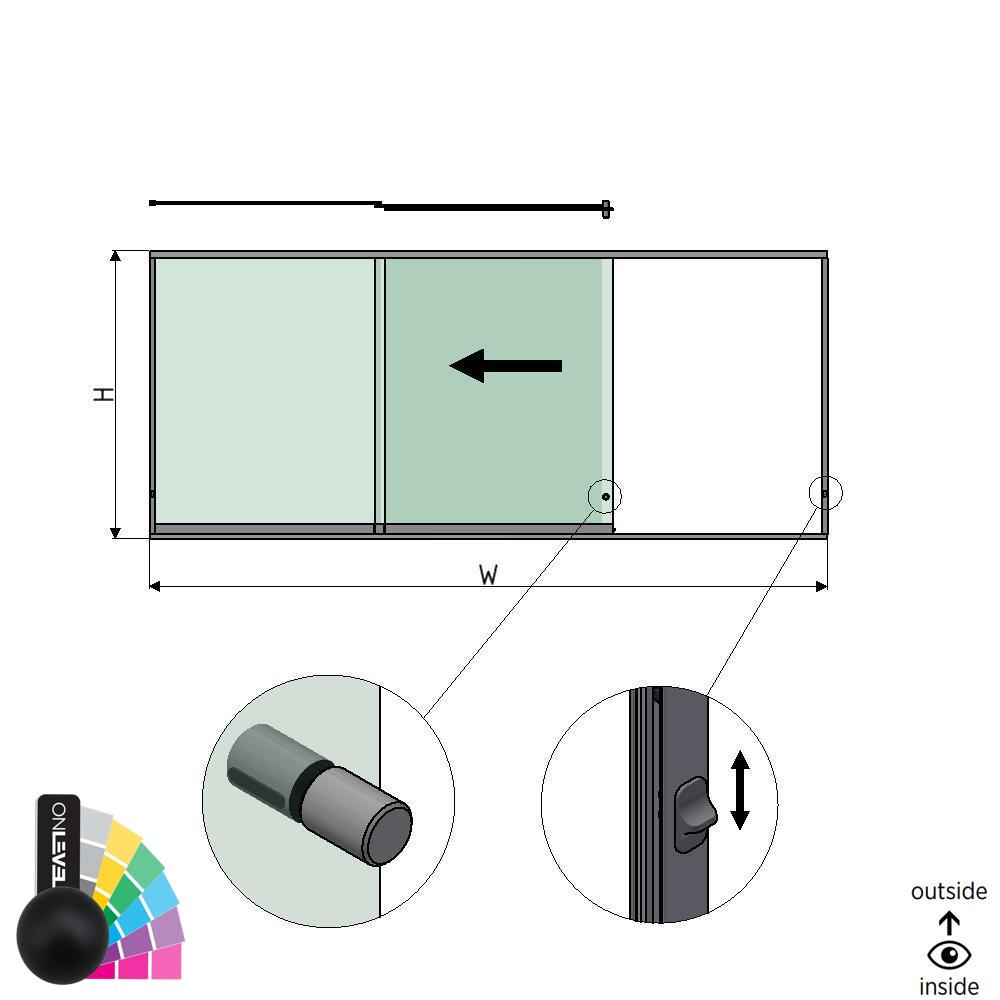 SunView model 3 left opening 3-lanes half height L=xxxxmm (max. 4500mm) H=xxxxmm (max. 1700mm), aluminum RAL matt (incl. locks, stainless steel doorhandle and drivers excl. glass)