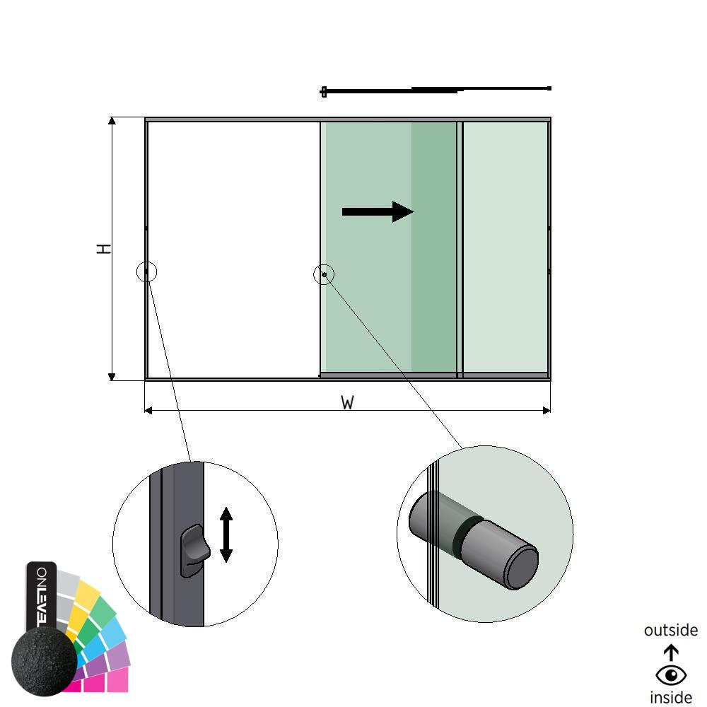 SunView model 3 right opening 3-lanes full height L=xxxxmm (max. 4500mm) H=xxxxmm (max. 2600mm), aluminum RAL structure (incl. locks, stainless steel doorhandle and drivers excl. glass)
