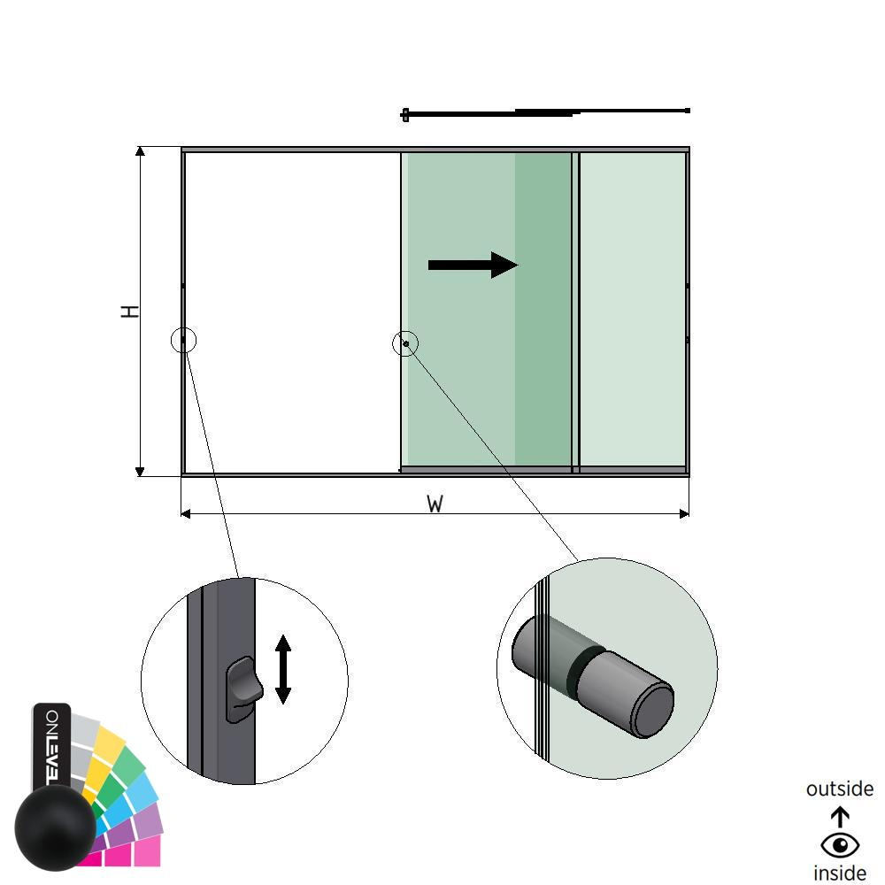 SunView model 3 right opening 3-lanes full height L=xxxxmm (max. 4500mm) H=xxxxmm (max. 2600mm), aluminum RAL matt (incl. locks, stainless steel doorhandle and drivers excl. glass)