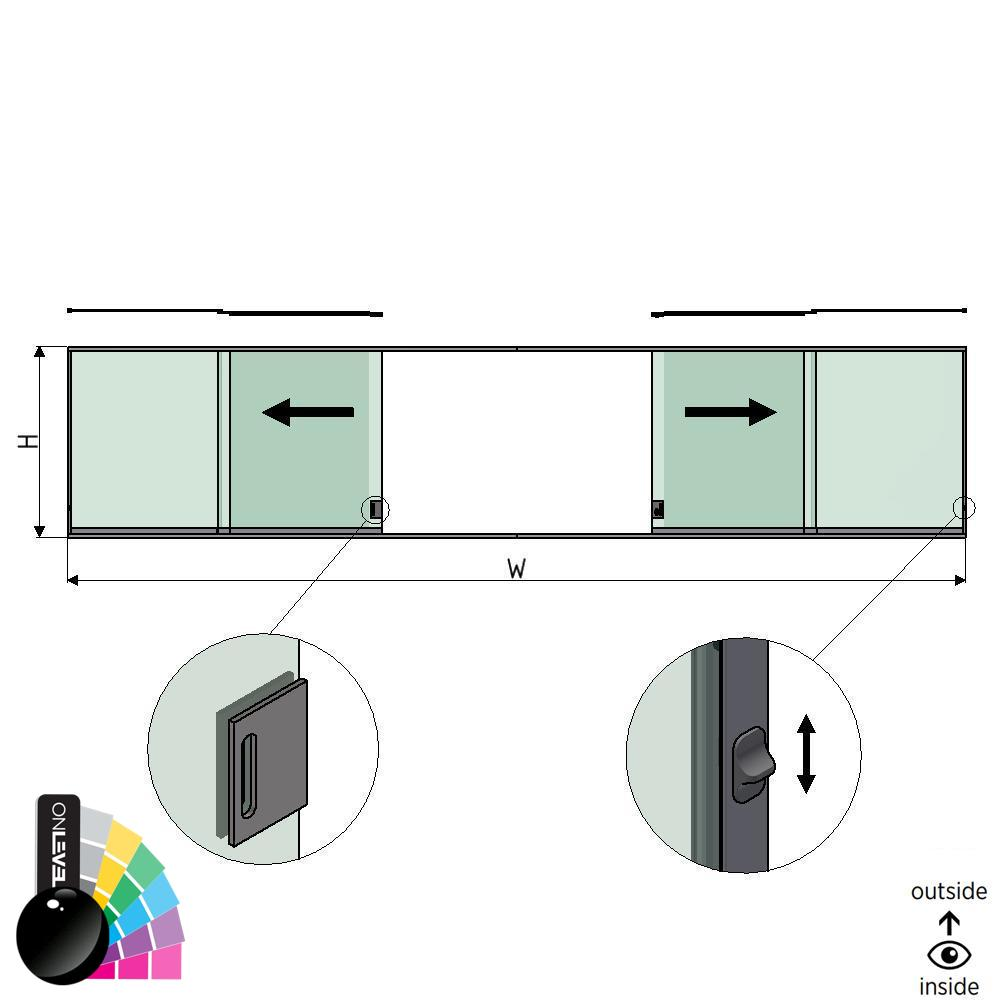 SunView model 3 left/right opening 3-lanes half height L=xxxxmm (max. 9000mm) H=xxxxmm (max. 1700mm), aluminum RAL shiny (incl. locks, stainless steel doorhandle and drivers excl. glass)
