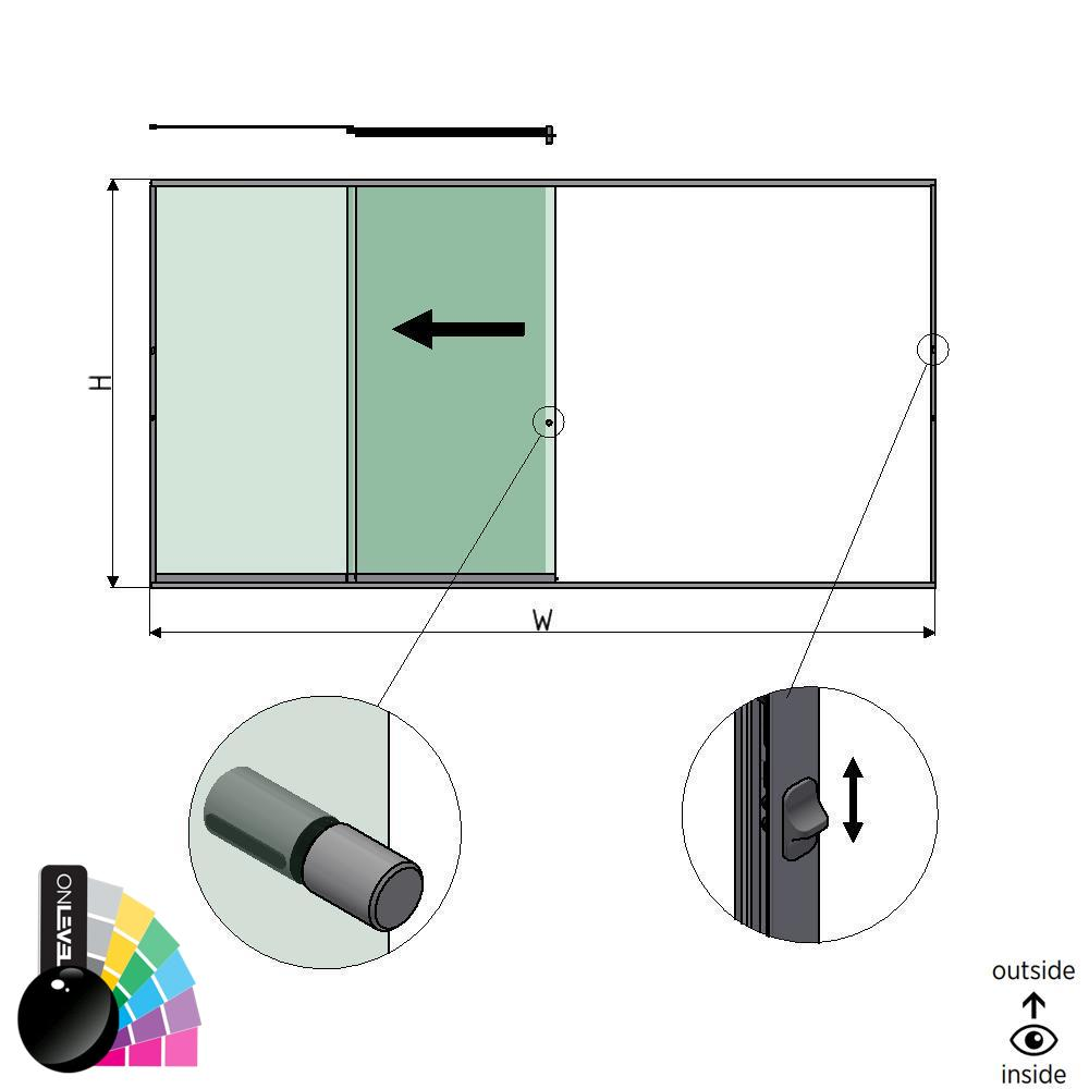 SunView model 3 left opening 4-lanes full height L=xxxxmm (max. 6000mm) H=xxxxmm (max. 2600mm), aluminum RAL shiny (incl. locks, stainless steel doorhandle and drivers excl. glass)