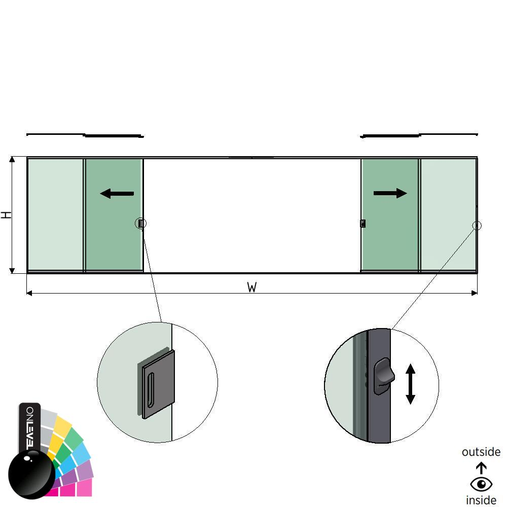 SunView model 3 left/right opening 4-lanes full height L=xxxxmm (max. 12000mm) H=xxxxmm (max. 2600mm), aluminum RAL shiny (incl. locks, stainless steel doorhandle and drivers excl. glass)