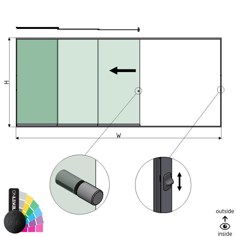 SunView model 3 left opening 5-lanes full height L=xxxxmm (max. 7500mm) H=xxxxmm (max. 2600mm), aluminum RAL structure (incl. locks, stainless steel doorhandle and drivers excl. glass)