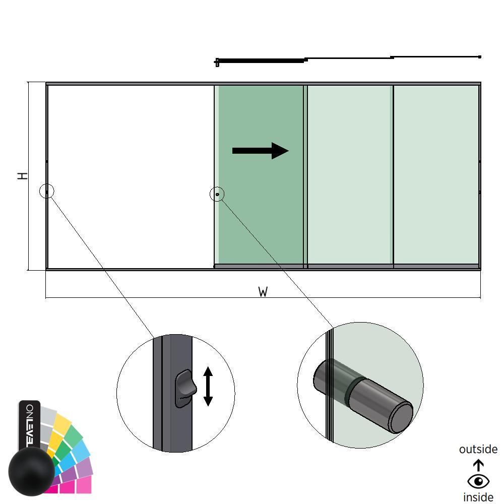 SunView model 3 right opening 5-lanes full height L=xxxxmm (max. 7500mm) H=xxxxmm (max. 2600mm), aluminum RAL matt (incl. locks, stainless steel doorhandle and drivers excl. glass)