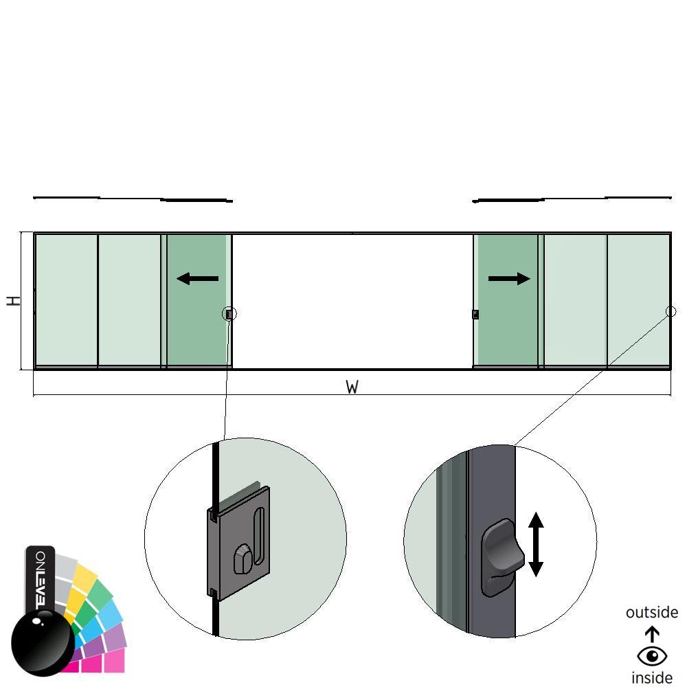 SunView model 3 left/right opening 5-lanes full height L=xxxxmm (max. 15000mm) H=xxxxmm (max. 2600mm), aluminum RAL shiny (incl. locks, stainless steel doorhandle and drivers excl. glass)