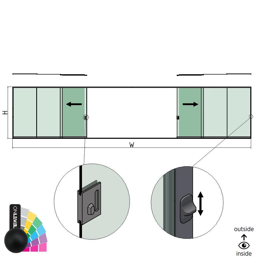 SunView model 3 left/right opening 5-lanes full height L=xxxxmm (max. 15000mm) H=xxxxmm (max. 2600mm), aluminum RAL matt (incl. locks, stainless steel doorhandle and drivers excl. glass)