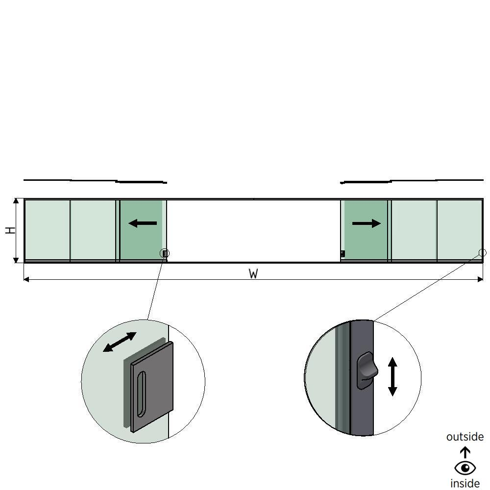 SunView model 3 left/right opening 5-lanes half height L=xxxxmm (max. 15000mm) H=xxxxmm (max. 1700mm), aluminum natural anodized (incl. locks, stainless steel doorhandle and drivers excl. glass)