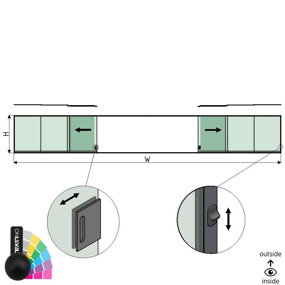 SunView model 3 left/right opening 5-lanes half height L=xxxxmm (max. 15000mm) H=xxxxmm (max. 1700mm), aluminum RAL matt (incl. locks, stainless steel doorhandle and drivers excl. glass)