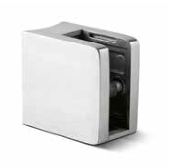 Glassclamp square 45x45mm connection Ø42.4mm glass 8-10.76mm incl. security pin and glass carrier, AISI 316 satined