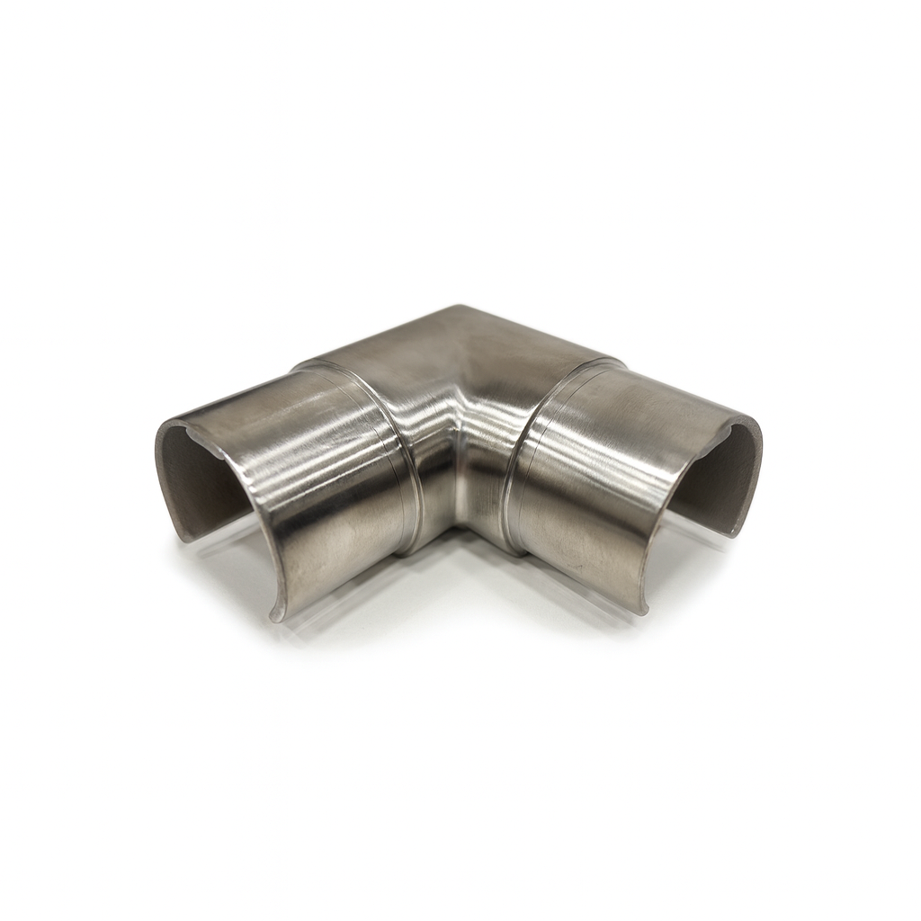 Corner connector 90° horizontal for glass handrail Ø42.4x1.5mm, AISI 316 satined