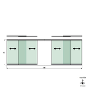 SunView model 1 left/right opening 2-lanes half height L=xxxxmm (max. 6000mm) H=xxxxmm (max. 1700mm), aluminum natural anodized (excl. locks, drivers and glass)