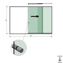 SunView model 2 right opening 3-lanes full height L=xxxxmm (max. 4500mm) H=xxxxmm (max. 2600mm), aluminum natural anodized (incl. stainless steel doorhandle and drivers excl. locks and glass)